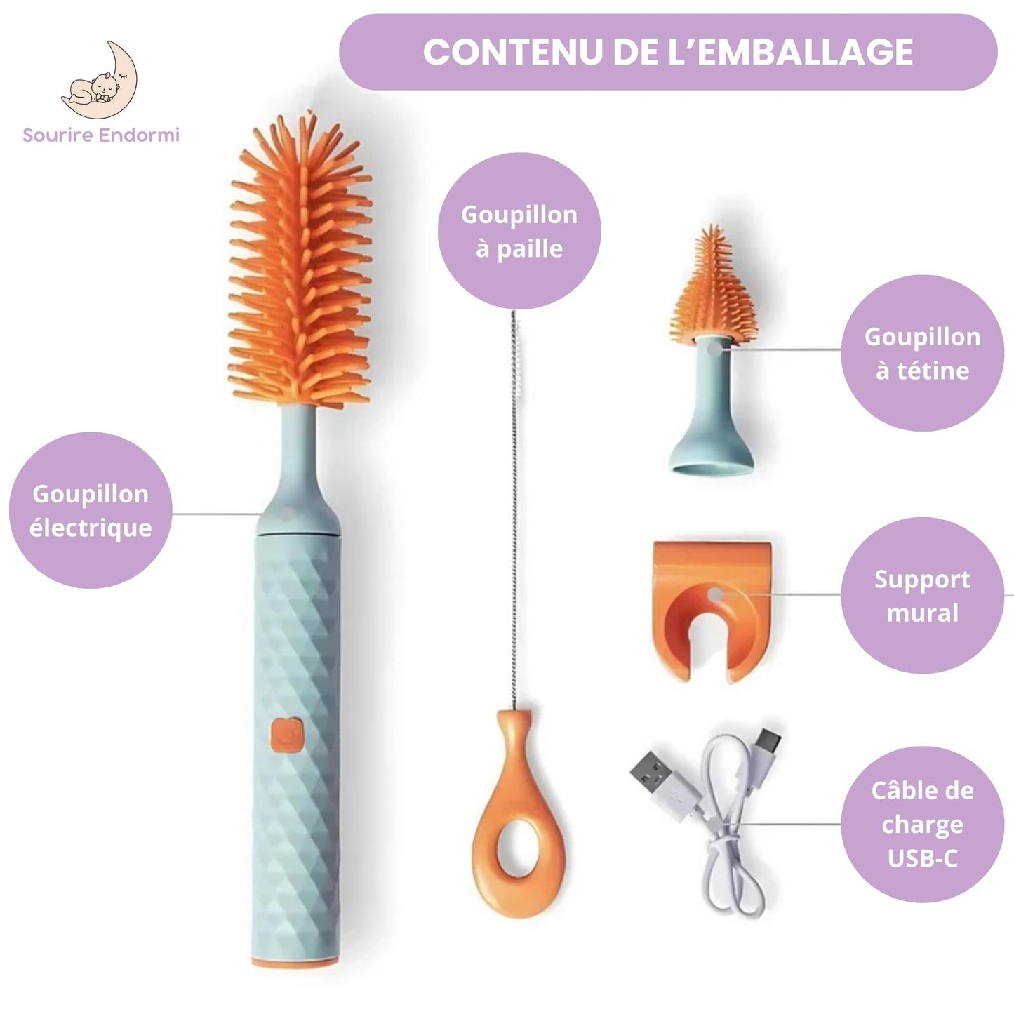 Goupillon électrique pour biberon